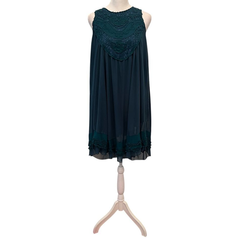 Alter’d State size small teal sleeveless lace and ruffles sheer A line dress EUC